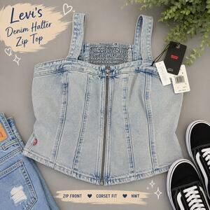 Levi’s Denim Corset Top XL Acid Wash Zip Front Bustier NWT